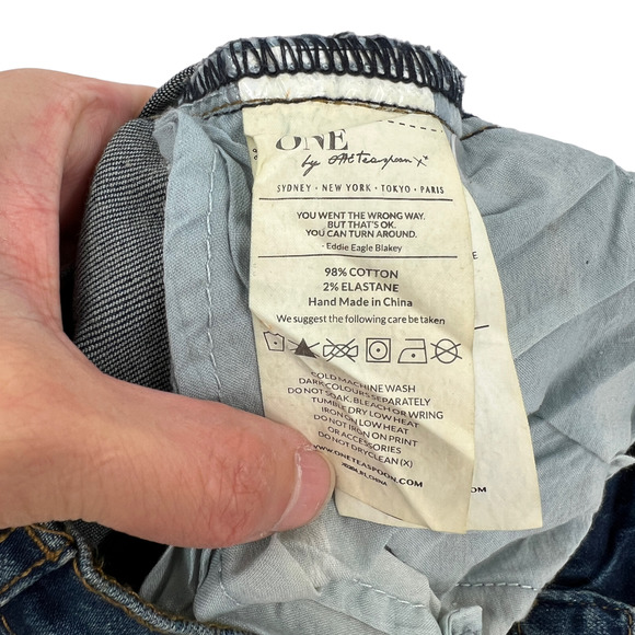 One Teaspoon Scallywags Jeans High Rise Painted Blue Marine Wash Denim - Picture 13 of 14